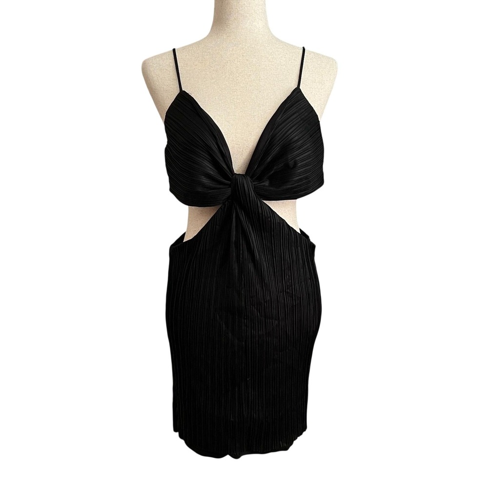 ASTR The Label Black Plisse Cutout Mini Dress Strappy Back Size M Going Out Edgy
